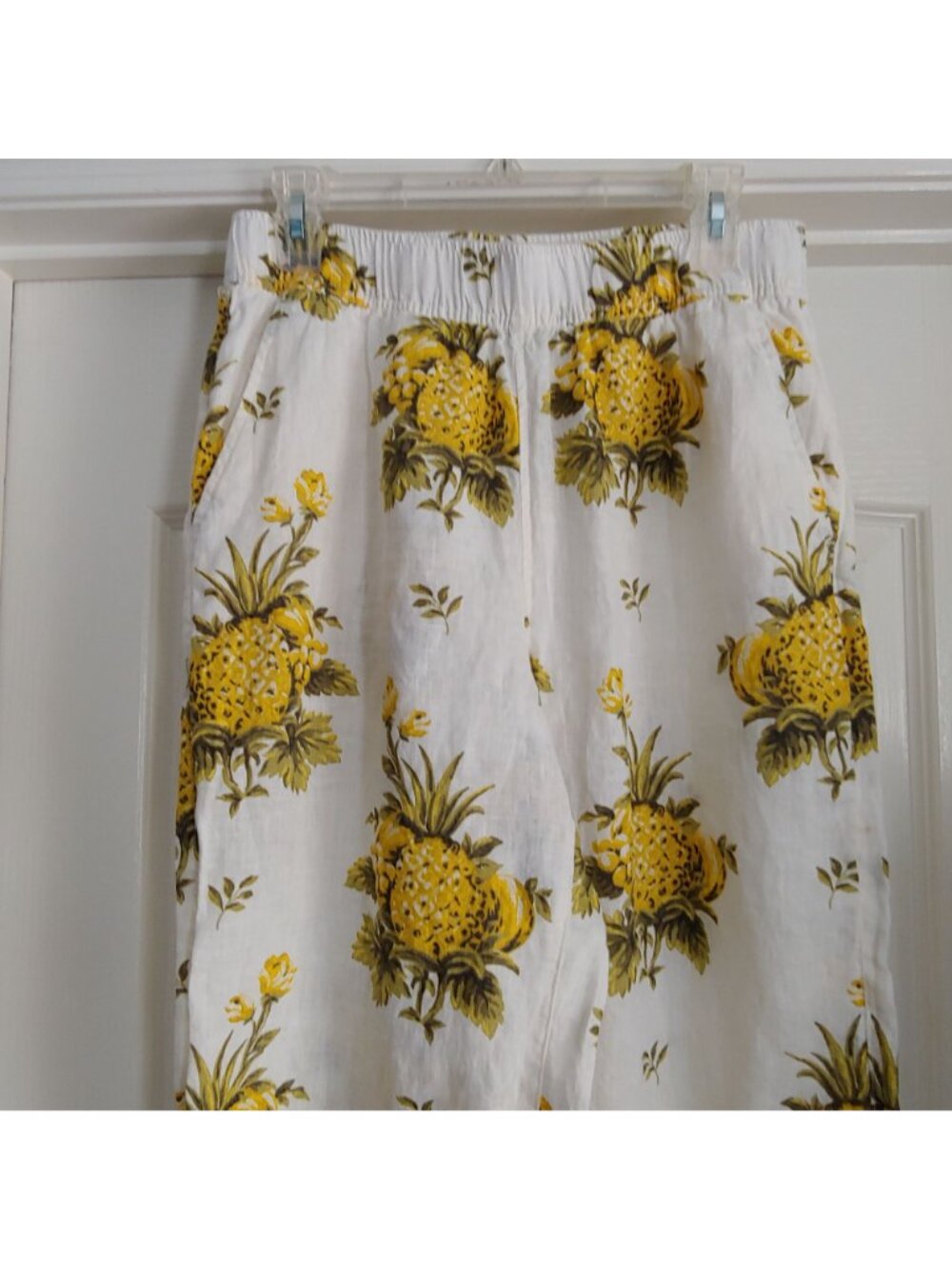 Tahari Womens Linen Pants Pineapple Print Elastic Waist Summer Beach Resort M - Picture 4 of 10